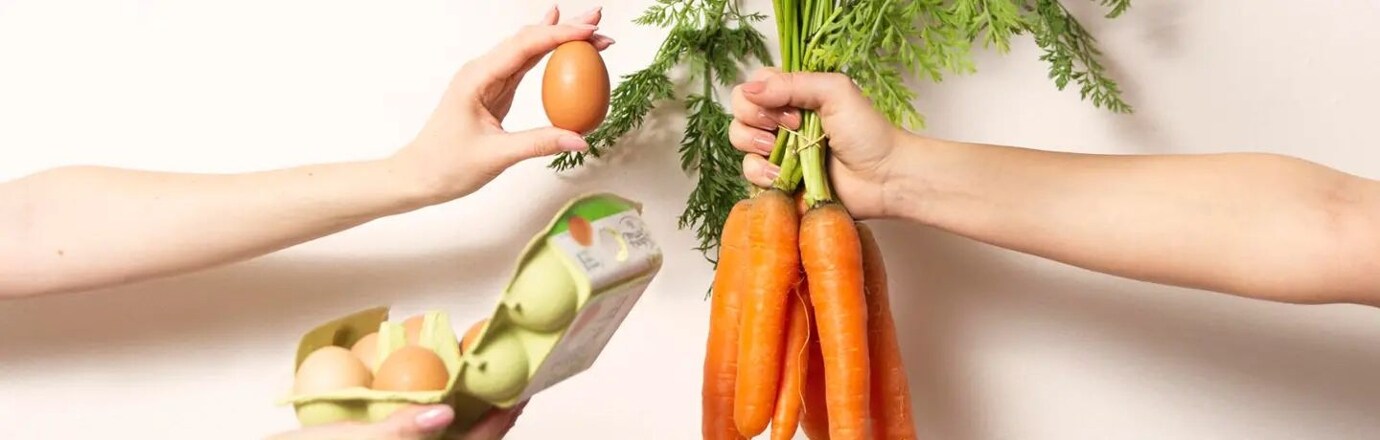 ruce držící vejce a mrkev
