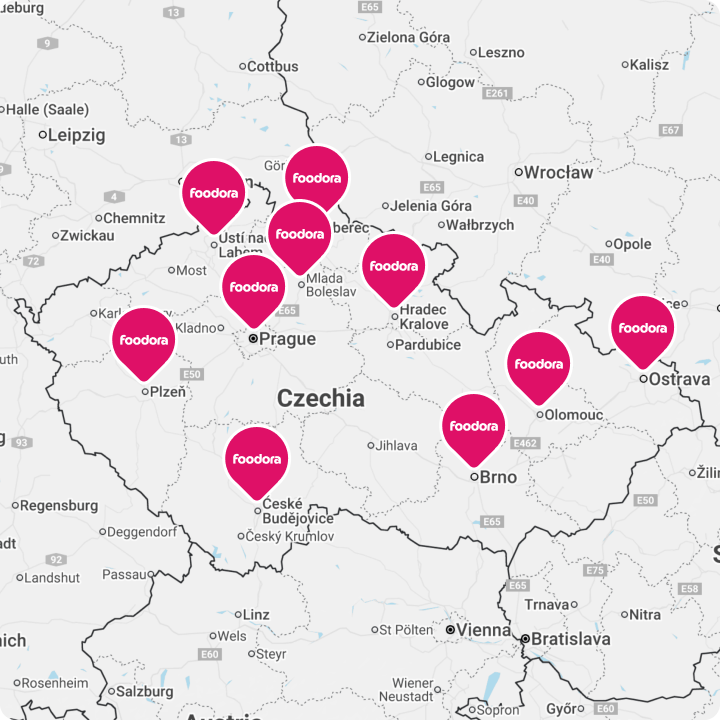 FOODORA - mapa rozvozových míst