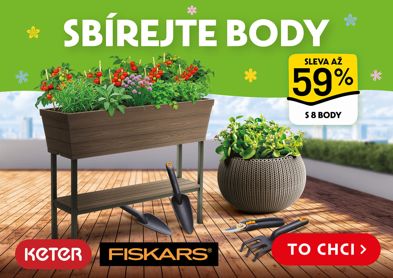 Truhlík a květináč s rostlinami Keter, zahradní nářadí značky Fiskars